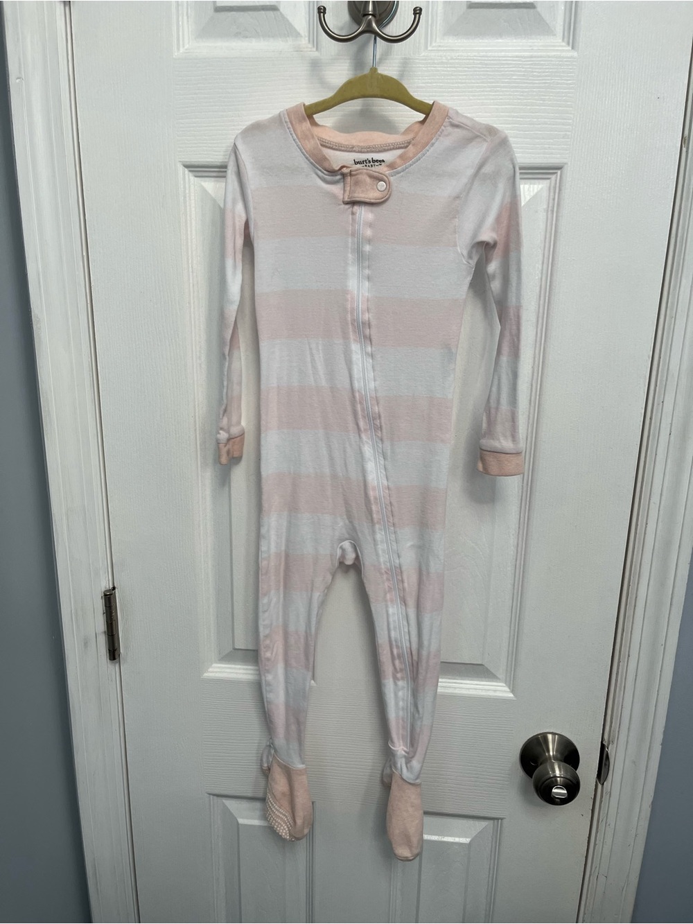 Burt's Bees Baby Toddler 24 Months One Piece Pajamas stripe Zip Non-Slip pink